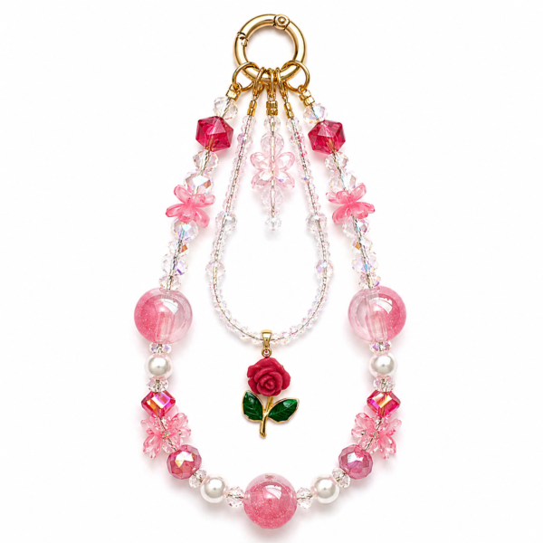 Rosy Glow · Handmade Beaded Phone Strap