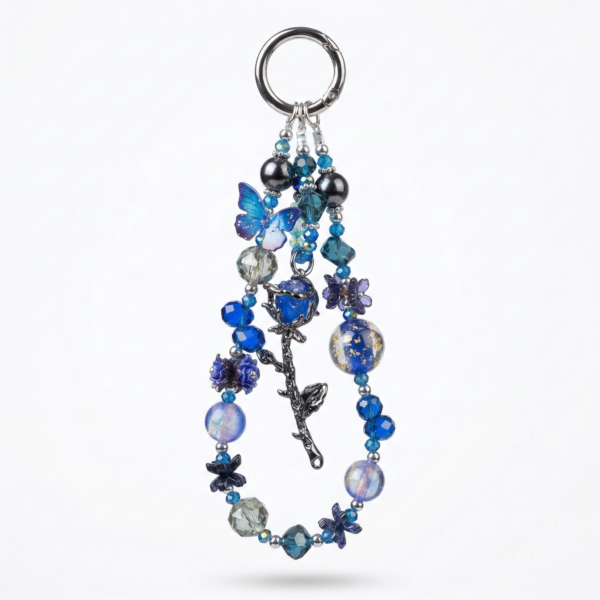 Rose Crystal Pearl Beaded Phone Charm Bracelet – Elegant Wrist Strap Phone Charm